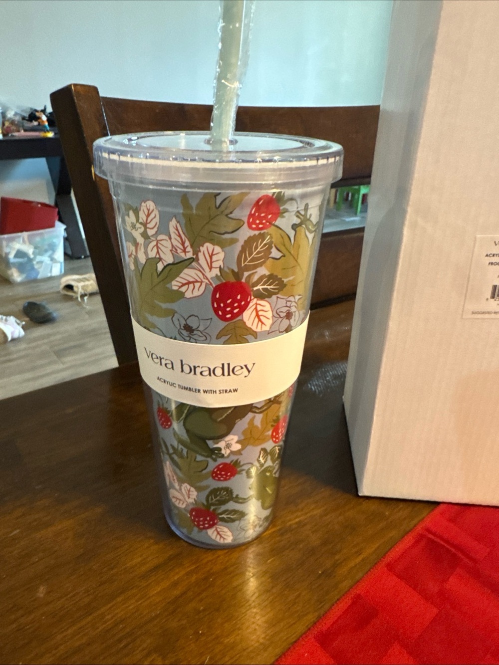 Vera Bradley Blue Strawberry Floral Acrylic Tumbler with Straw